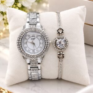 MH Elegant Crystal Diamond Watch & Matching Bracelet Set