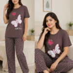 brown butterfly Print Women's Night Suit – Cotton Sleepwear Set