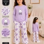 purple love printed kids night suits for girls
