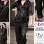 Women's 2-Piece Jersey Silk  Nightwear Set - Lace Trim Shirt & Pajama