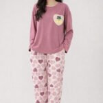 Pink Heart Design Night Suit Premium Fabric for Girls & Woman