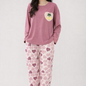 Pink Heart Design Night Suit Premium Fabric for Girls & Woman