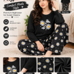 black daisy full sleeves Print Women's Night Suit – Cotton Sleepwear Set