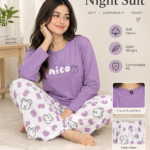 purple nice Print Women's Night Suit – Cotton Sleepwear Set