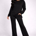 black plain flapper style night suit in cotton jersey for summer