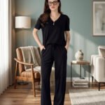 black v neck half sleeves  style night suit in soft cotton fabric