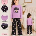 Purple Heart Printed Kids Night Suits for Girls