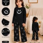 black smile printed kids night suits for girls