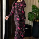 pink bow full sleeves Print Women's Night Suit – Cotton Sleepwear Set